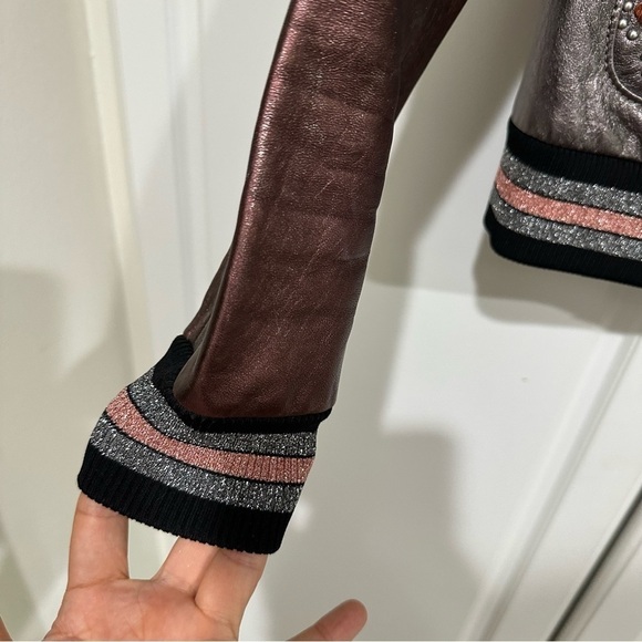 Rare Coach Shrunken Leather Varsity Jacket In Metallic Brown size 2 - Picture 5 of 11